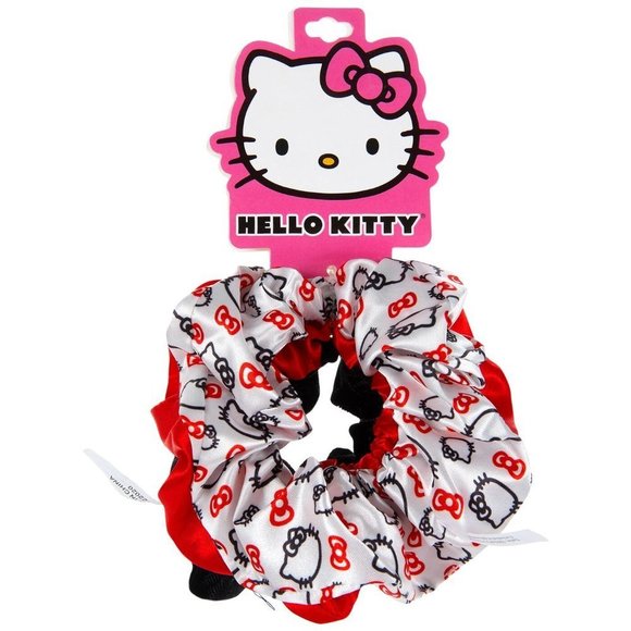 Hello Kitty Other - Hello Kitty Girls Red + Black Scrunchie 3 Pack